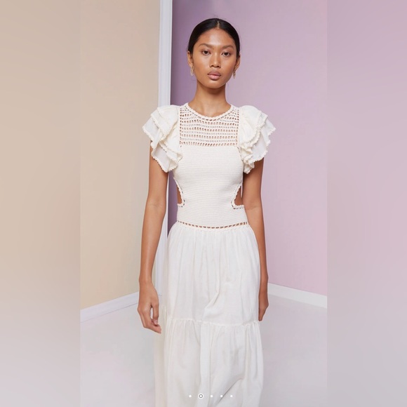 Magali Pascal l M Lottie Crocheted Drop-Waist Open Back Tiered Skirt Maxi Dress - Picture 2 of 6